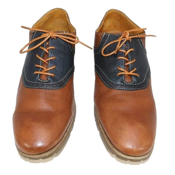 CLARKS brown & black soft leather oxfords shoes flexible soles men's size 10.5 D - Picture 2 of 9